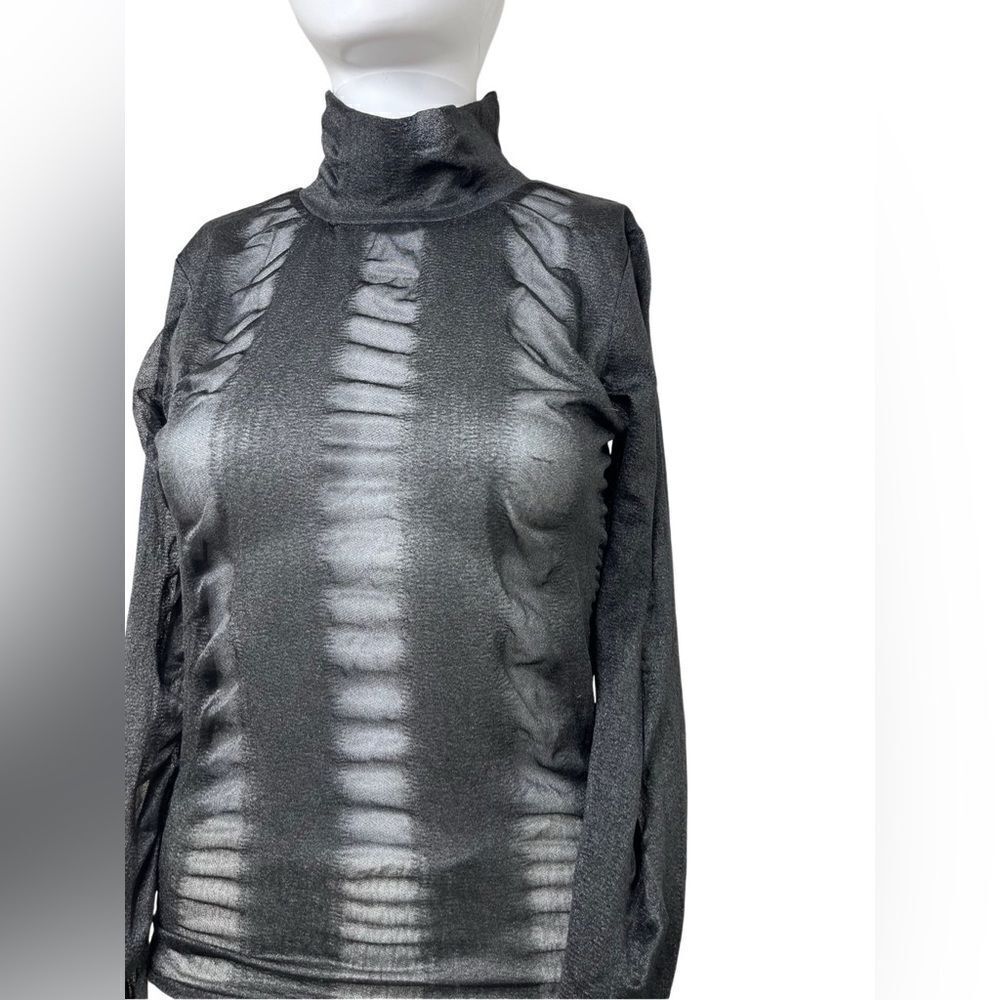 NU Long sleeve Mock Neck Sheer Top Black Size Small